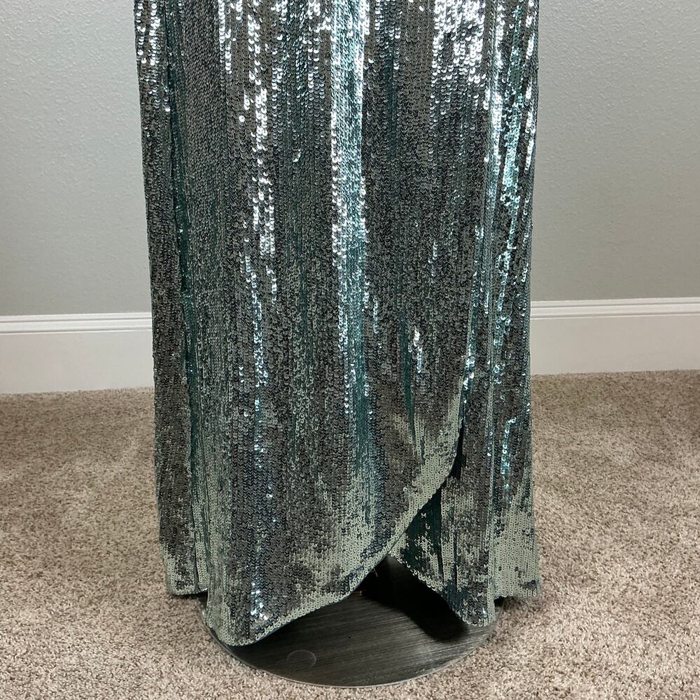 Aidan Mattox Mint Green/Blue Evening Gown Sequined Sleeveless Wrap Dress Size 8 - Picture 10 of 13